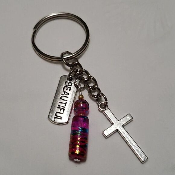 Key Chain Handmade Live is Beautiful Pink & Silver - Picture 3 of 3